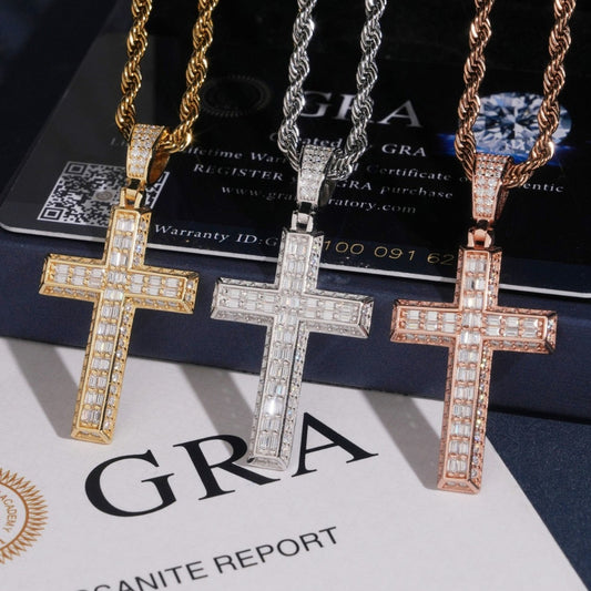 1.8” Beveled-Edge Baguette Cross Pendant