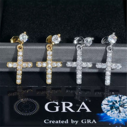 23mm Single Row Cross Drop Earrings