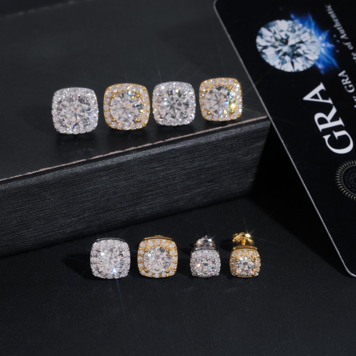 Square Pavé Halo Stud Earrings