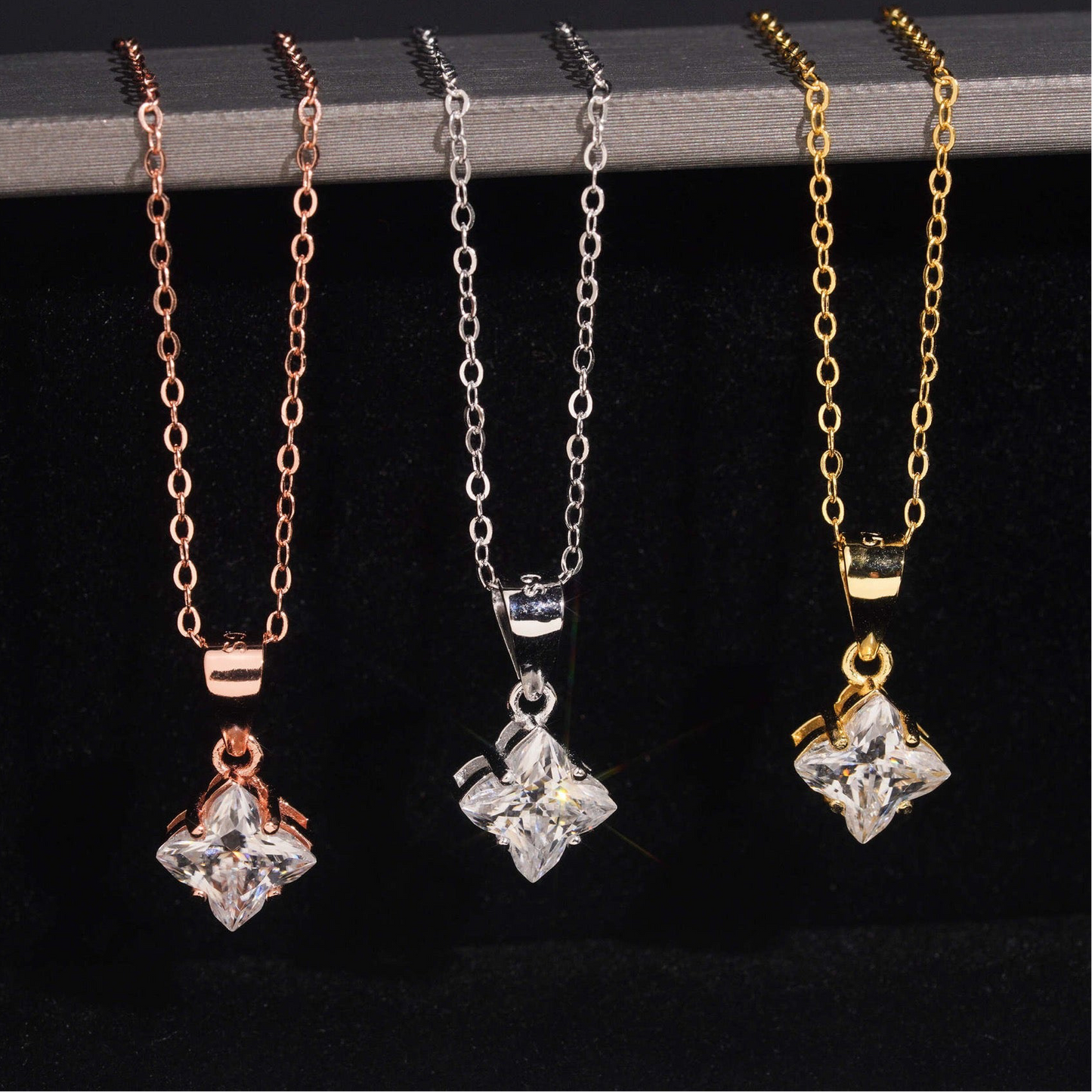 Solitaire Clover Cut Pendant Necklace