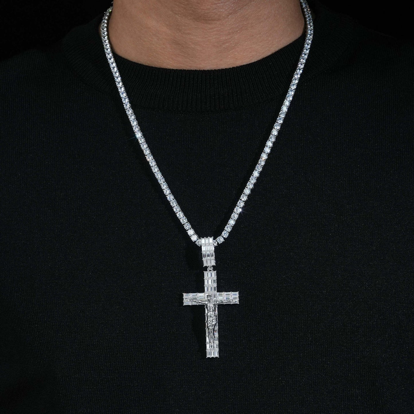 3” Baguette Pavé Crucifix Pendant