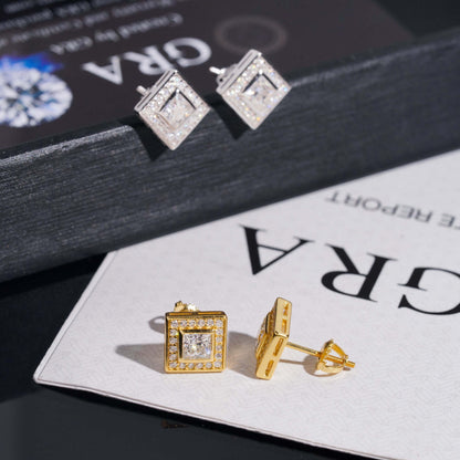9mm Princess Cut Pavé Halo Stud Earrings