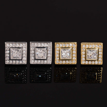 9mm Princess Cut Pavé Halo Stud Earrings