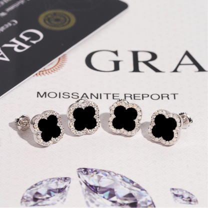 9.5mm Black Onyx Clover Stud Earrings