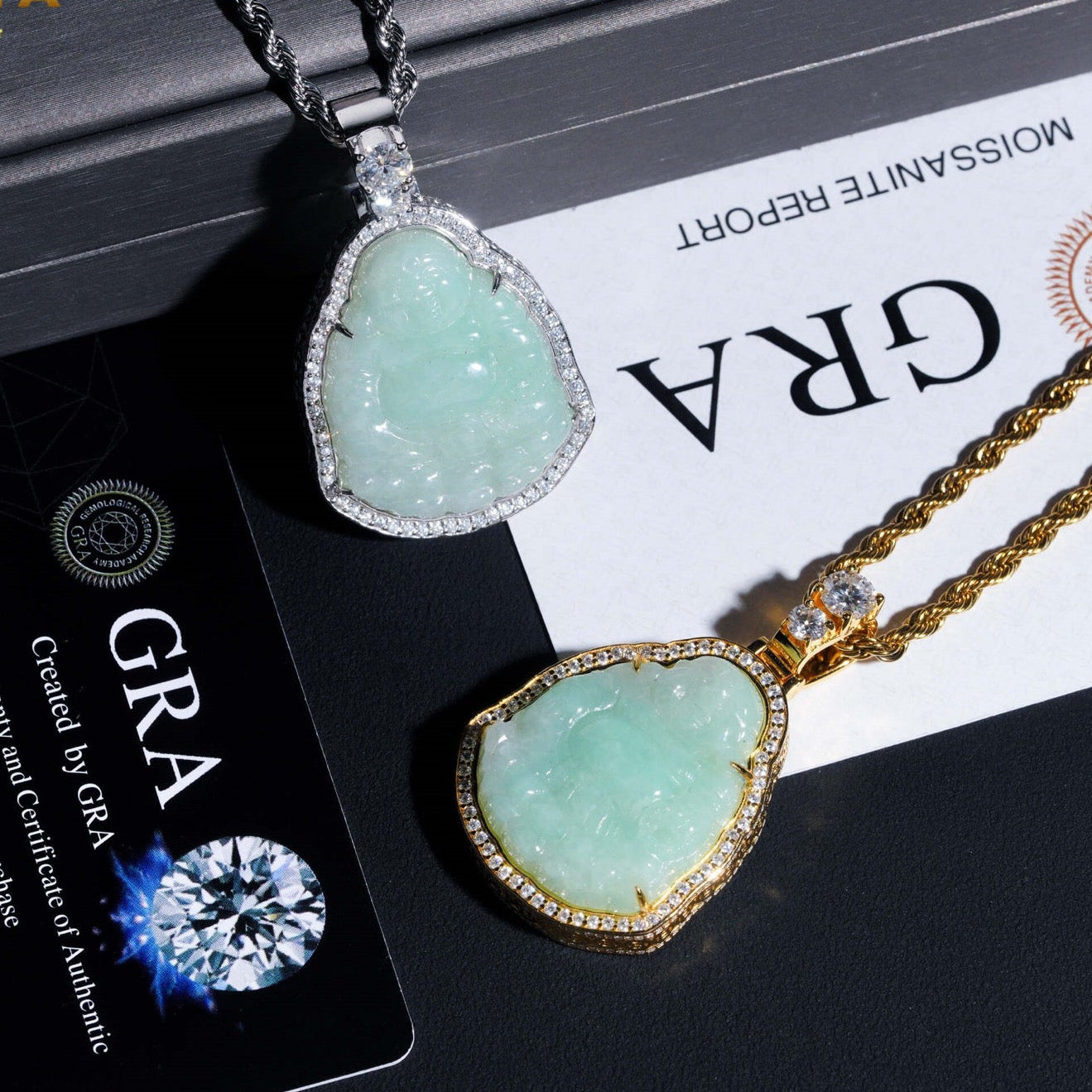 1.8” Jade Buddha Pavé Halo Pendant