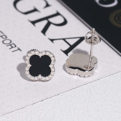 9.5mm Black Onyx Clover Stud Earrings