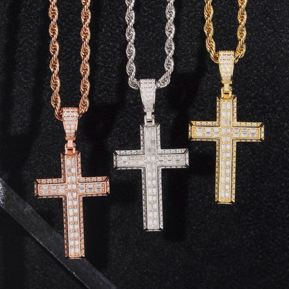 1.8” Beveled-Edge Baguette Cross Pendant